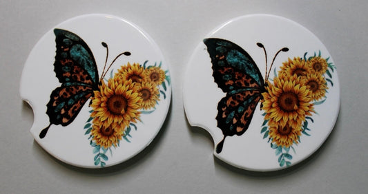 Butterfly/Sunflower Ceramic Car Coaster