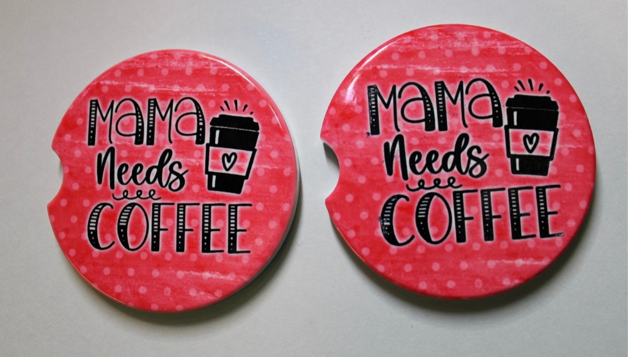 Mom Needs Coffee Ceramic Car Coaster