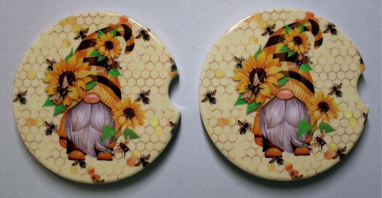 Honey Bee Gnome Ceramic Car Coaster